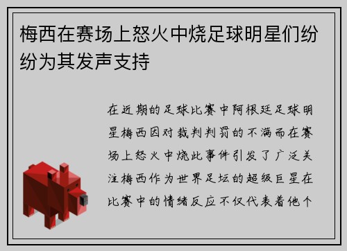 梅西在赛场上怒火中烧足球明星们纷纷为其发声支持